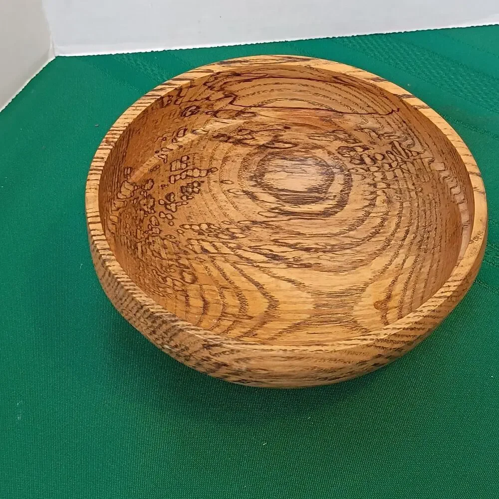 Hand Turned Spalted Water Oak Wood Bowl Slanted Rim Natural Edge Decorative Art